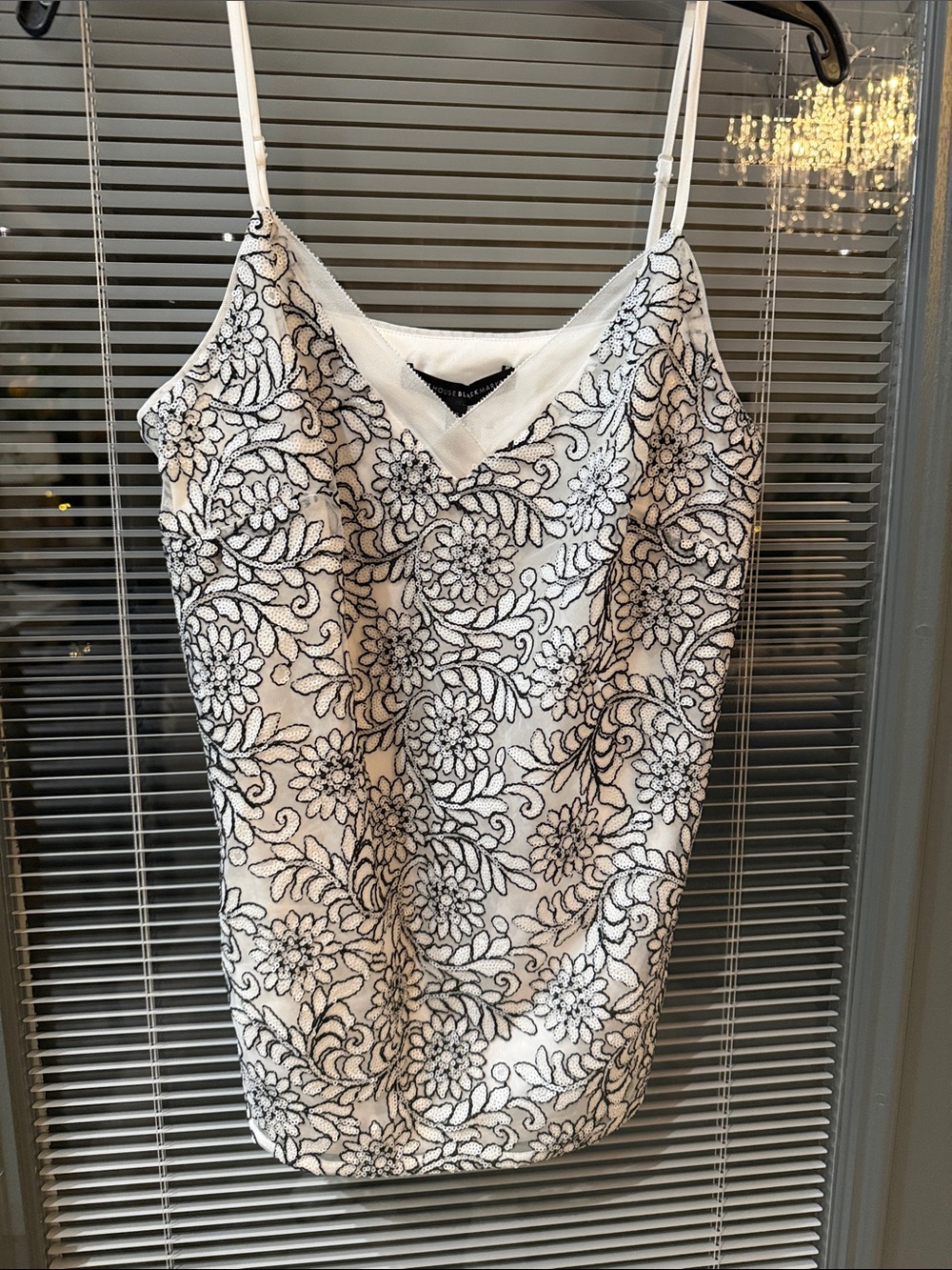 White House Black Market White Cami with Black Sequin Trim